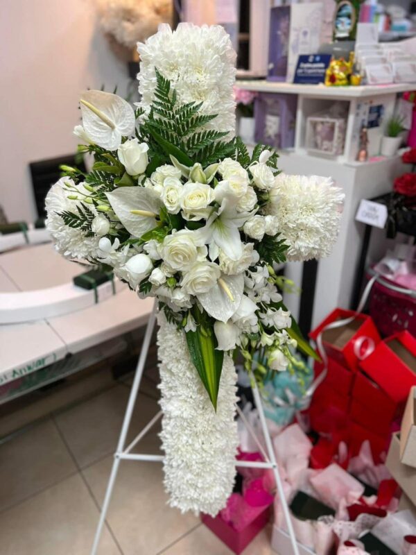 White Funeral Floral Cross